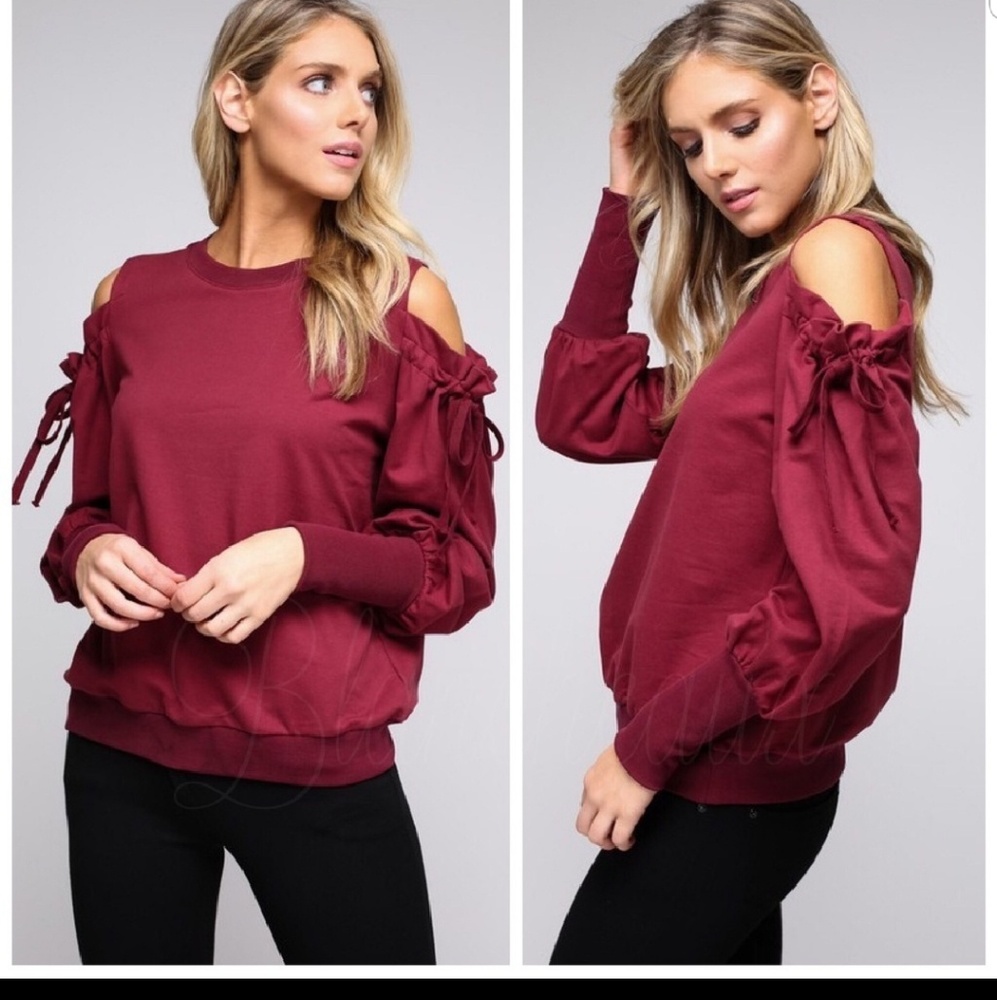 Wine Cold Shoulder Draw-string Detail